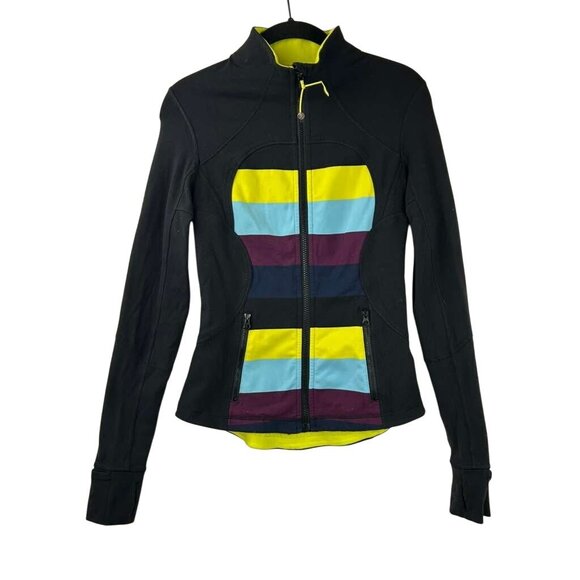 Lululemon Women's Size 4 Zip-Up Jacket Black Pow Stripe Split Pea Luon - Picture 2 of 13